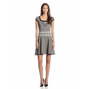 Nanette Lepore Women's Sz S No Regrets Cream & Black Fit & Flare Sweater Dress